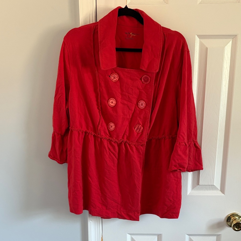 Style & Co. Red Orange Double Breasted Feminine Lightweight Jacket Size 3X